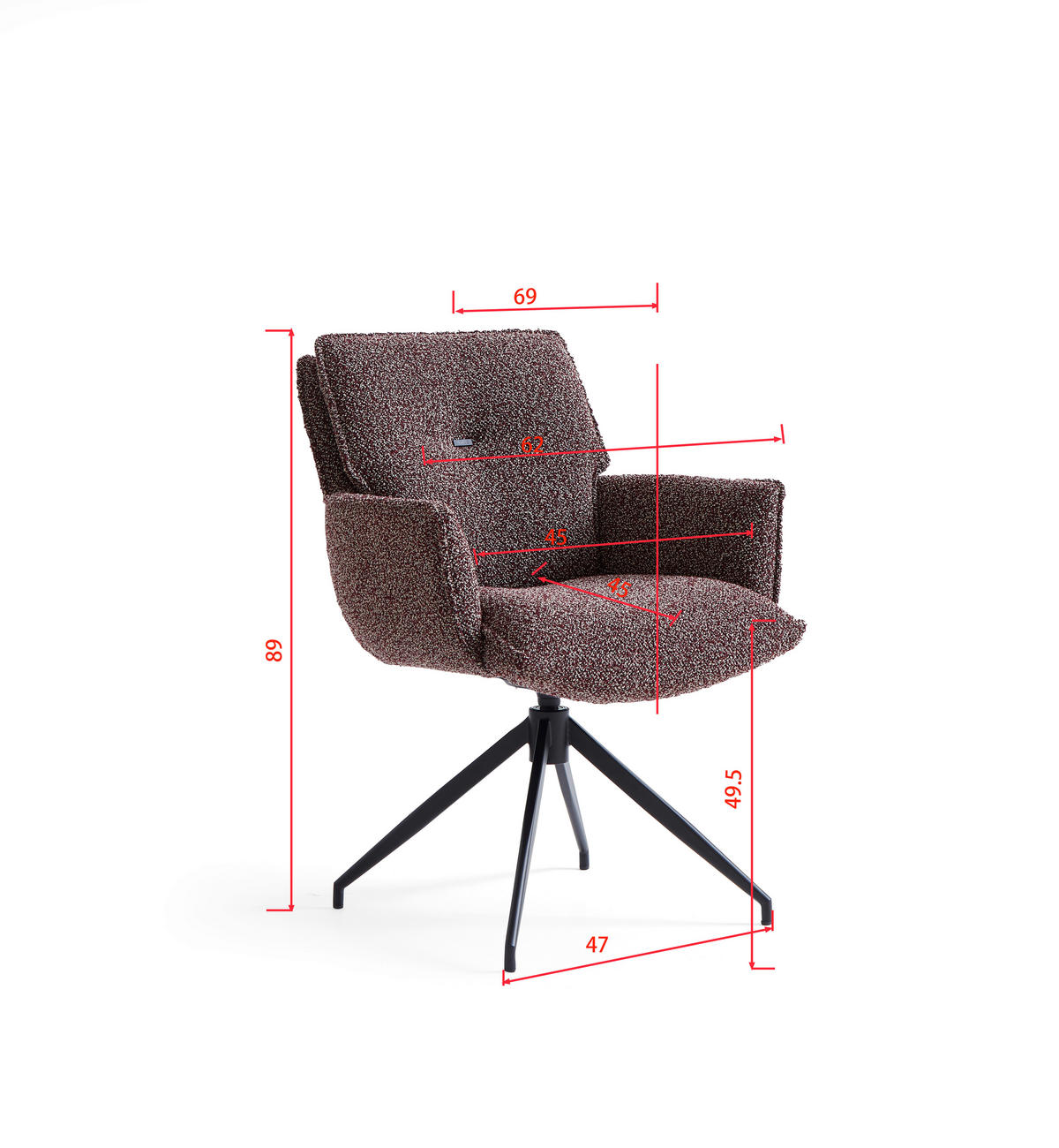 ARMLEHNSTUHL  in Eisen Webstoff  - Bordeaux/Schwarz, Design, Textil/Metall (66/89/69cm) - Novel