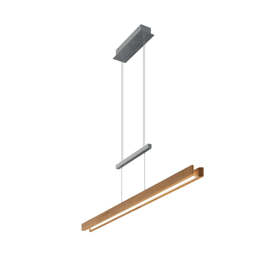 Thumbnail - Waldwelt Led-Hängeleuchte Rhön, Silber, Holz, Metall, Eiche, massiv, länglich,länglich, 110x150x8 cm, höhenverstellbar, ...