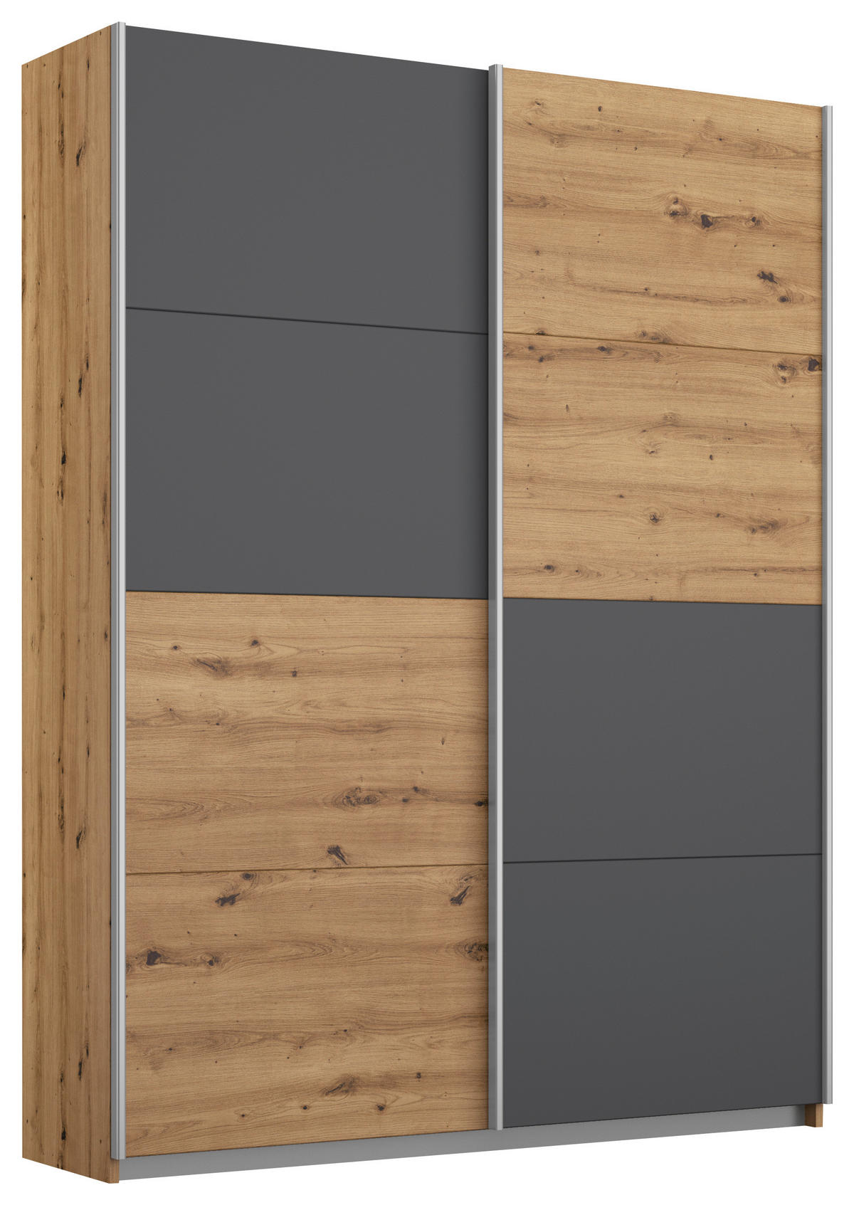 SCHWEBETÜRENSCHRANK in Graphitfarben, Eiche Artisan  - Alufarben/Graphitfarben, Modern, Holzwerkstoff/Metall (136/197/61cm) - Rauch Möbel