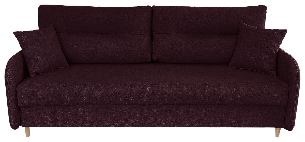 SCHLAFSOFA Flachgewebe Aubergine  - Aubergine/Schwarz, Design, Holz/Kunststoff (206/88/93cm) - MID.YOU