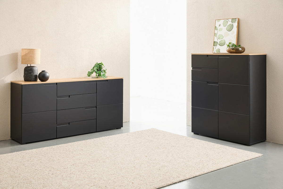 SIDEBOARD Swim 165/80/40 cm 4 Schublade(n)  - Eichefarben/Schwarz, Design, Holzwerkstoff (165/80/40cm) - MID.YOU