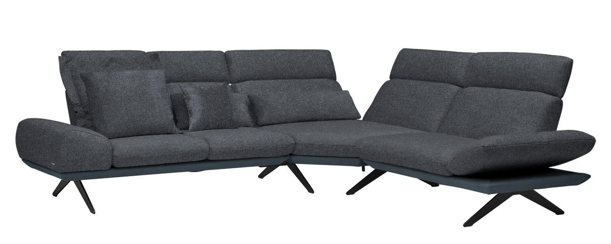 ECKSOFA Chenille, Flachgewebe Dunkelgrau  - Dunkelgrau/Schwarz, Design, Textil/Metall (270/239cm) - Koinor
