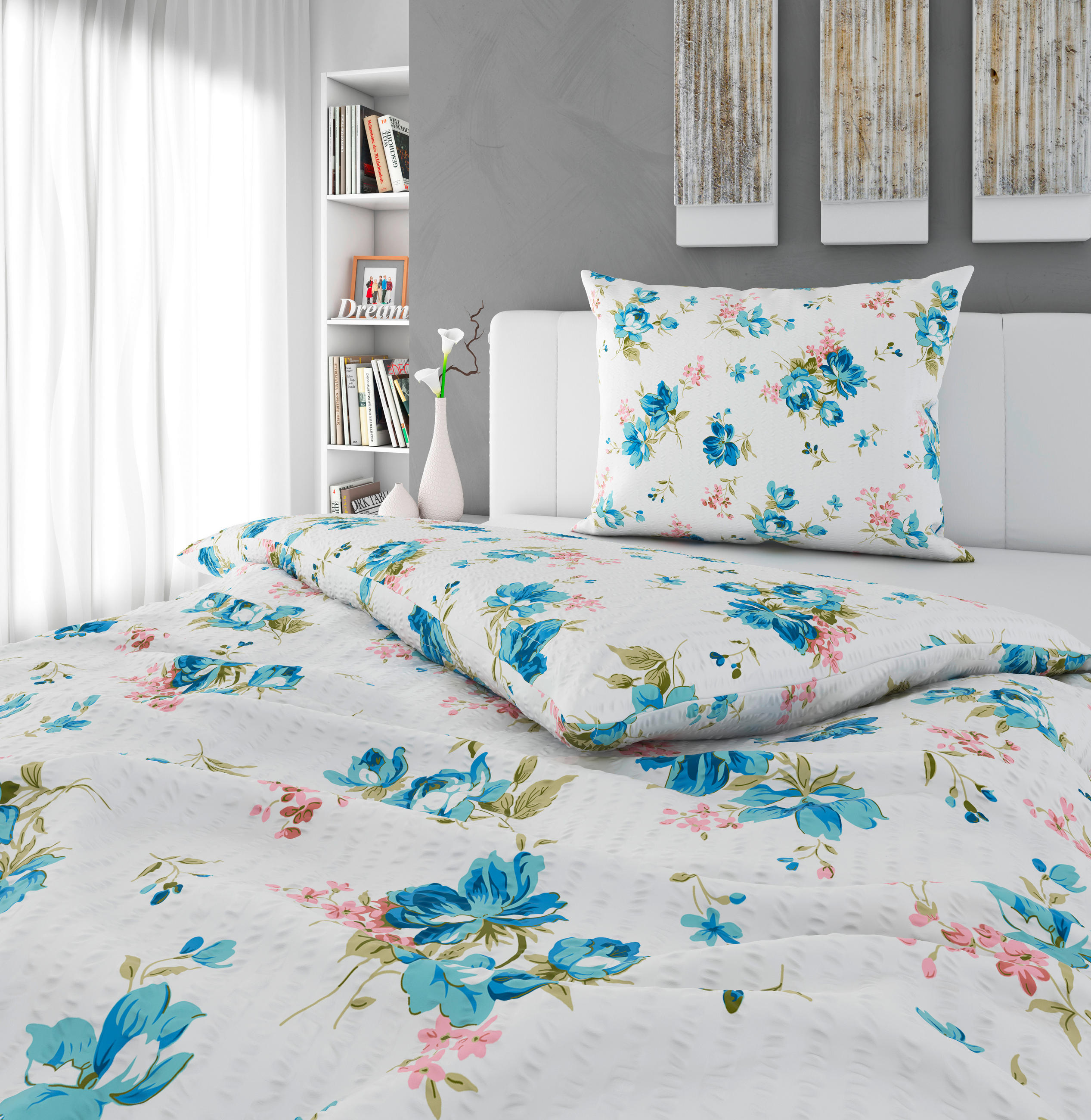 POSTEĽNÁ BIELIZEŇ, seersucker, žltá, tyrkysová, 140/200 cm - žltá/tyrkysová, Basics, textil (140/200cm) - Esposa