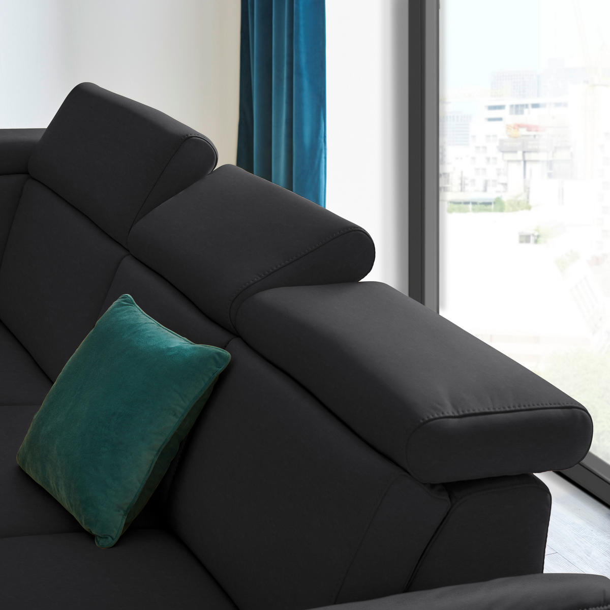 ECKSOFA in Echtleder Schwarz  - Schwarz, Design, Leder/Metall (239/285cm) - Cantus