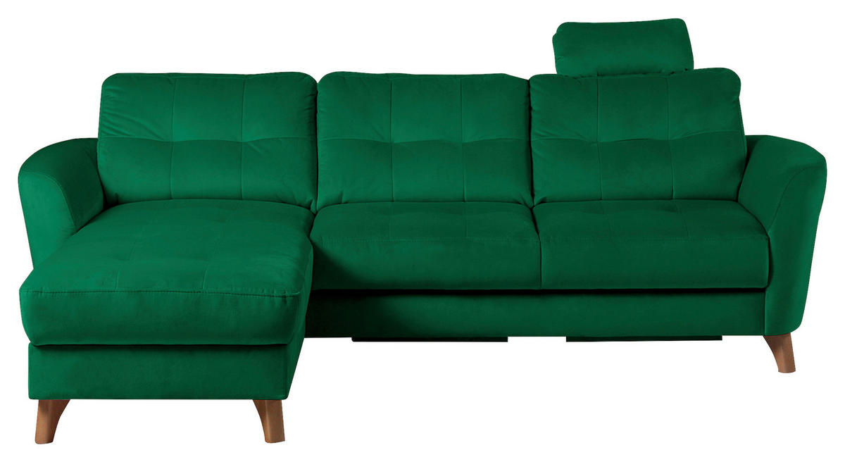 ECKSOFA Dunkelgrün Samt  - Dunkelgrün/Buchefarben, Design, Holz/Textil (168/238cm) - Livetastic