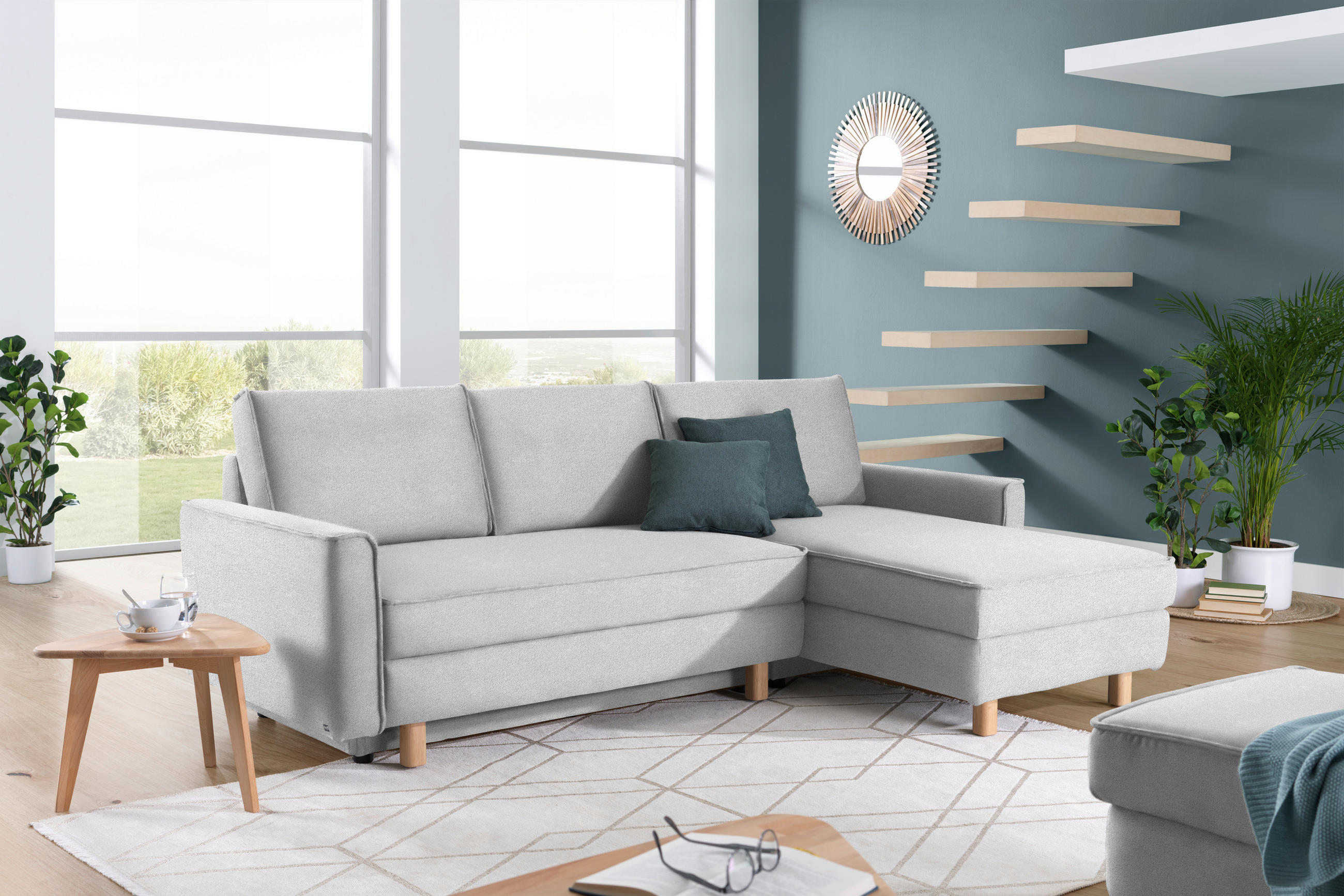 ECKSOFA in Chenille Hellgrau  237/170 cm  - Eichefarben/Hellgrau, KONVENTIONELL, Holz/Textil (237/170cm) - Sedda
