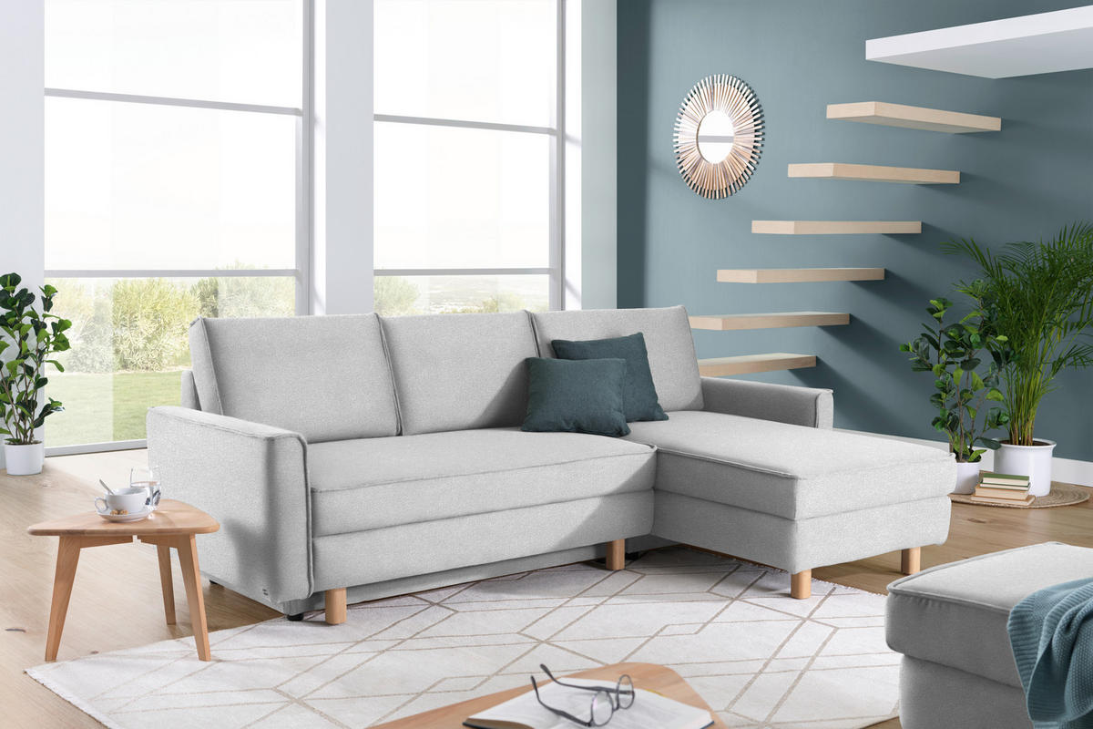 ECKSOFA in Chenille Hellgrau  237/170 cm  - Eichefarben/Hellgrau, KONVENTIONELL, Holz/Textil (237/170cm) - Sedda