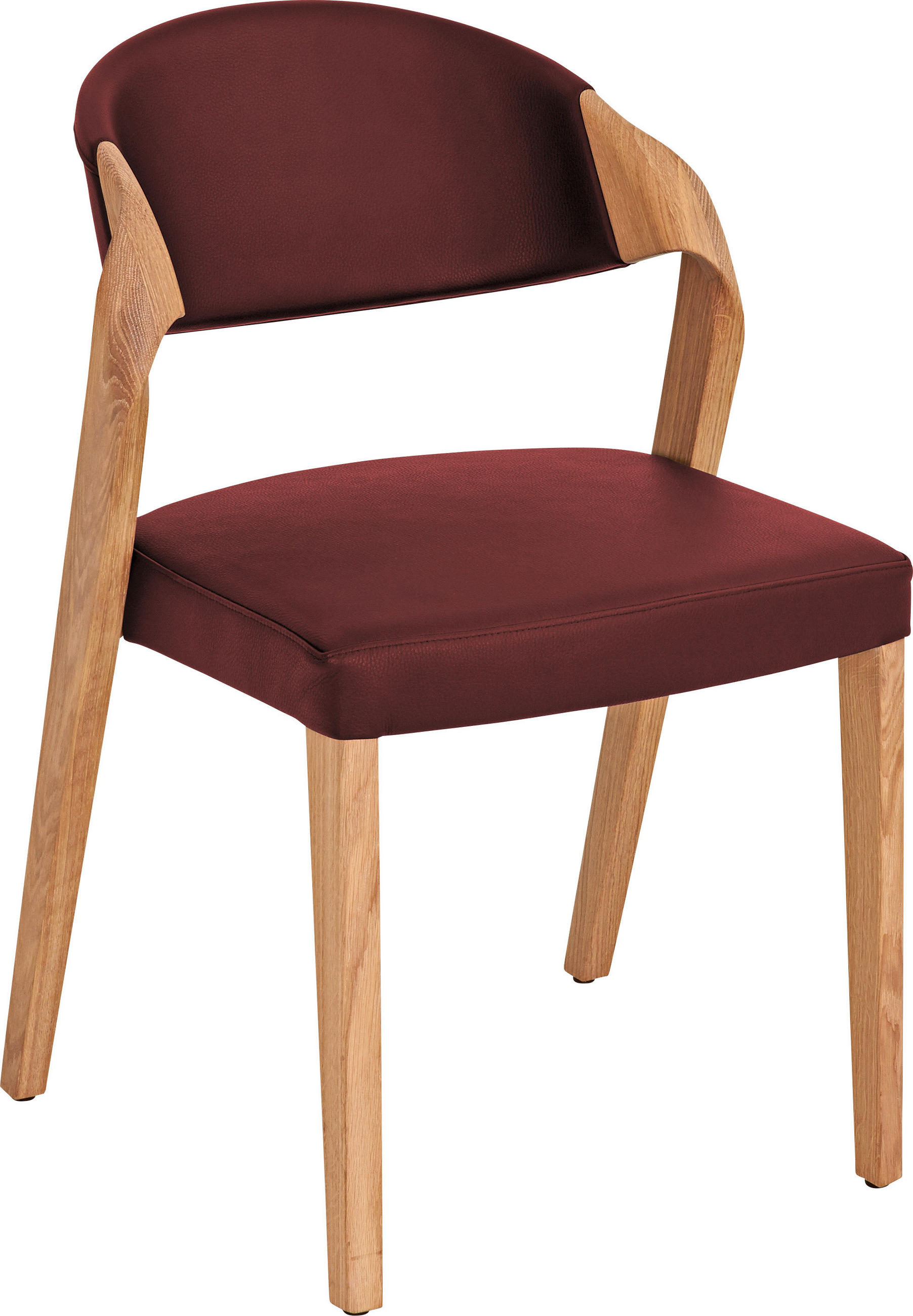 STUHL in Holz, Leder Rot, Eichefarben  - Eichefarben/Rot, Natur, Leder/Holz (53/82/57cm) - Voglauer