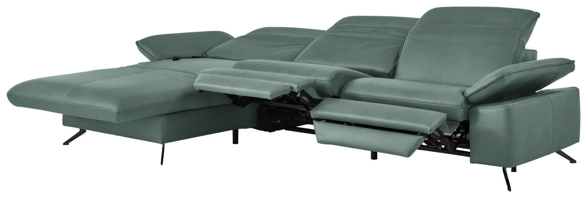 ECKSOFA  Echtleder Opal  - Opal/Schwarz, Design, Leder/Metall (169/307cm) - Beldomo Premium