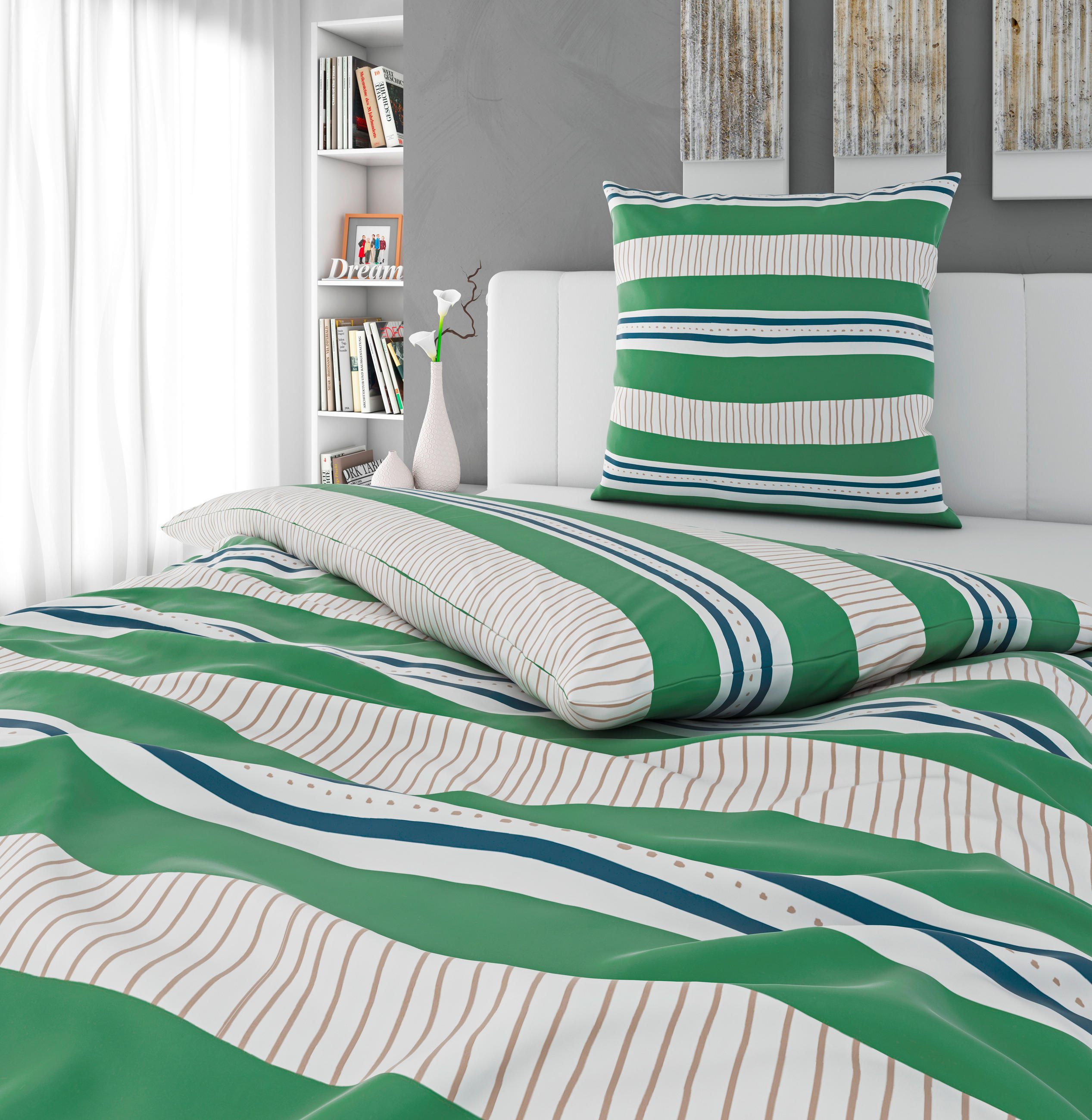 WENDEBETTWÄSCHE Mellieha Satin 135/200 cm  - Weiß/Grün, KONVENTIONELL, Textil (135/200cm) - Esposa