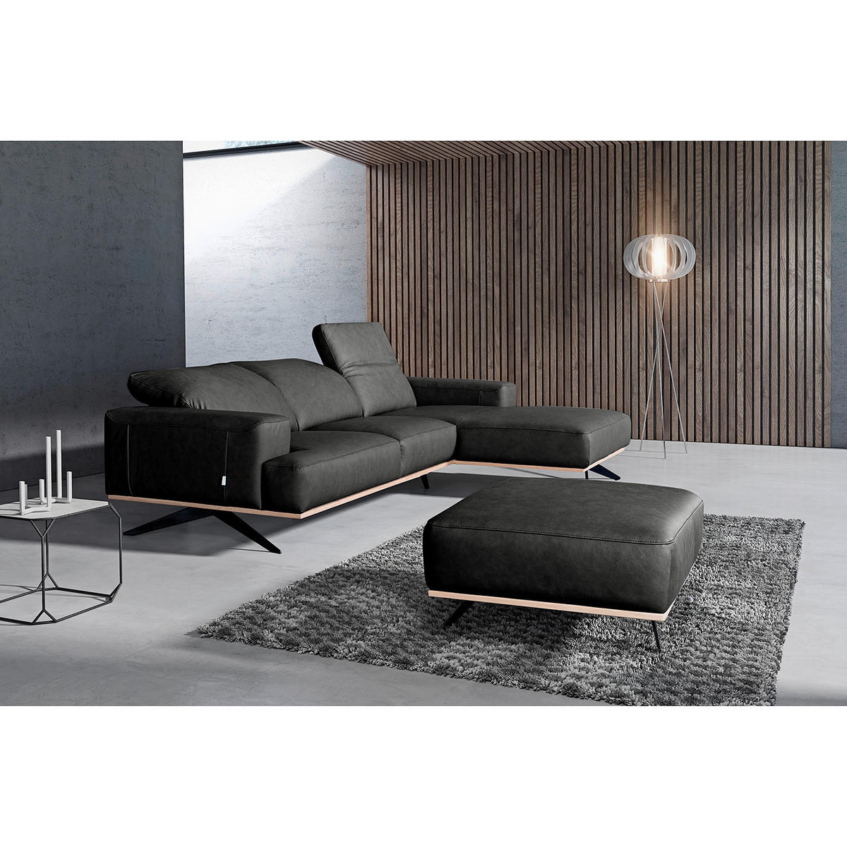 HOCKER Echtleder Schwarz  - Schwarz, Design, Leder/Metall (95/46/80cm) - Livetastic
