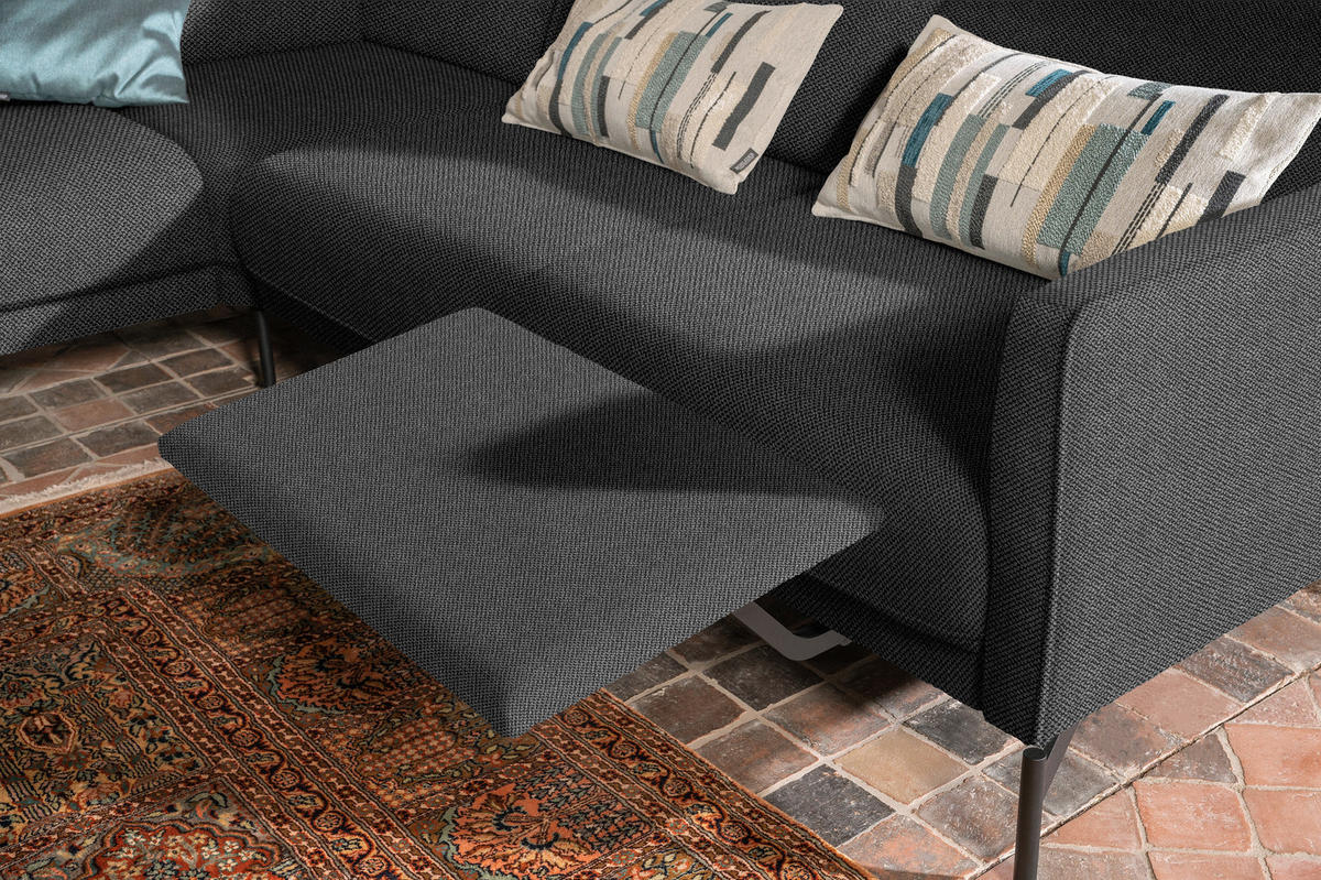 ECKSOFA in Flachgewebe Grau  - Anthrazit/Grau, Design, Textil/Metall (230/254cm) - Johann Jakob