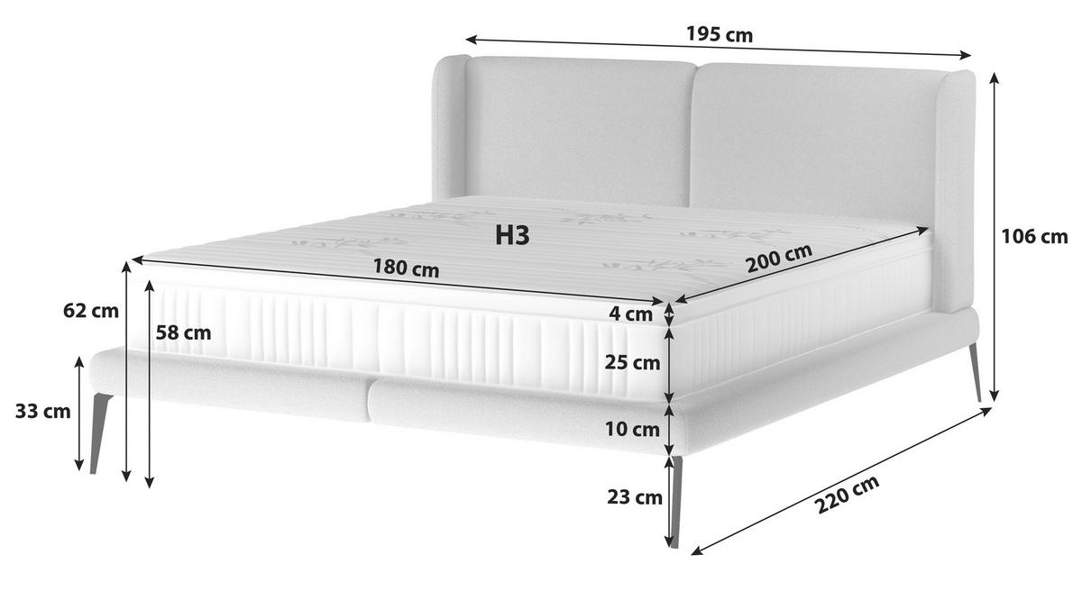 Polsterbett inkl. Matratze Matratze, gepolstertes Kopfteil, Topper 180/200 cm  in Braun  - Creme/Schwarz, MODERN, Textil/Metall (180/200cm) - Livetastic
