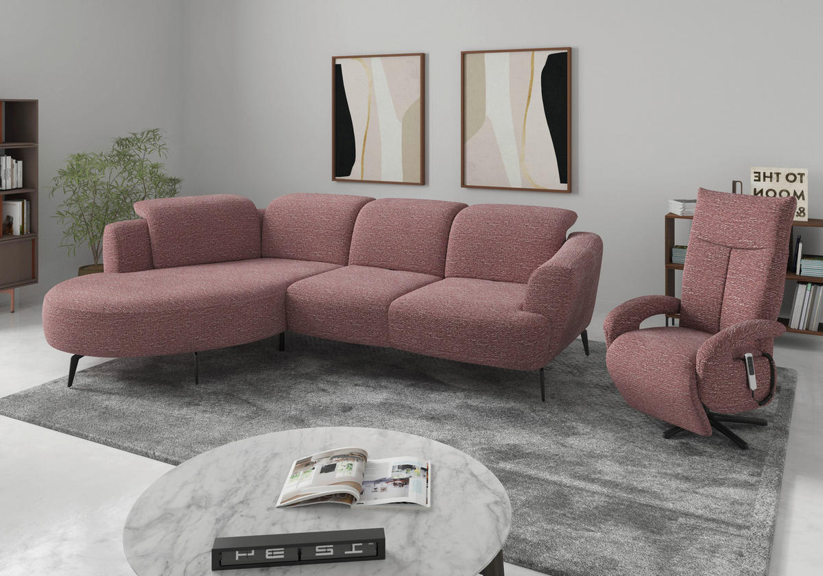 ECKSOFA ZOE E Aubergine Chenille  - Aubergine/Schwarz, KONVENTIONELL, Textil/Metall (199/309cm) - Sit & More