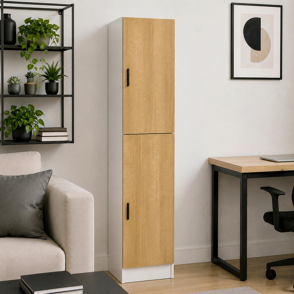 AKTENSCHRANK Weiß, Honigeiche  - Honigeiche/Weiß, MODERN, Holzwerkstoff (38/183/32cm) - MID.YOU