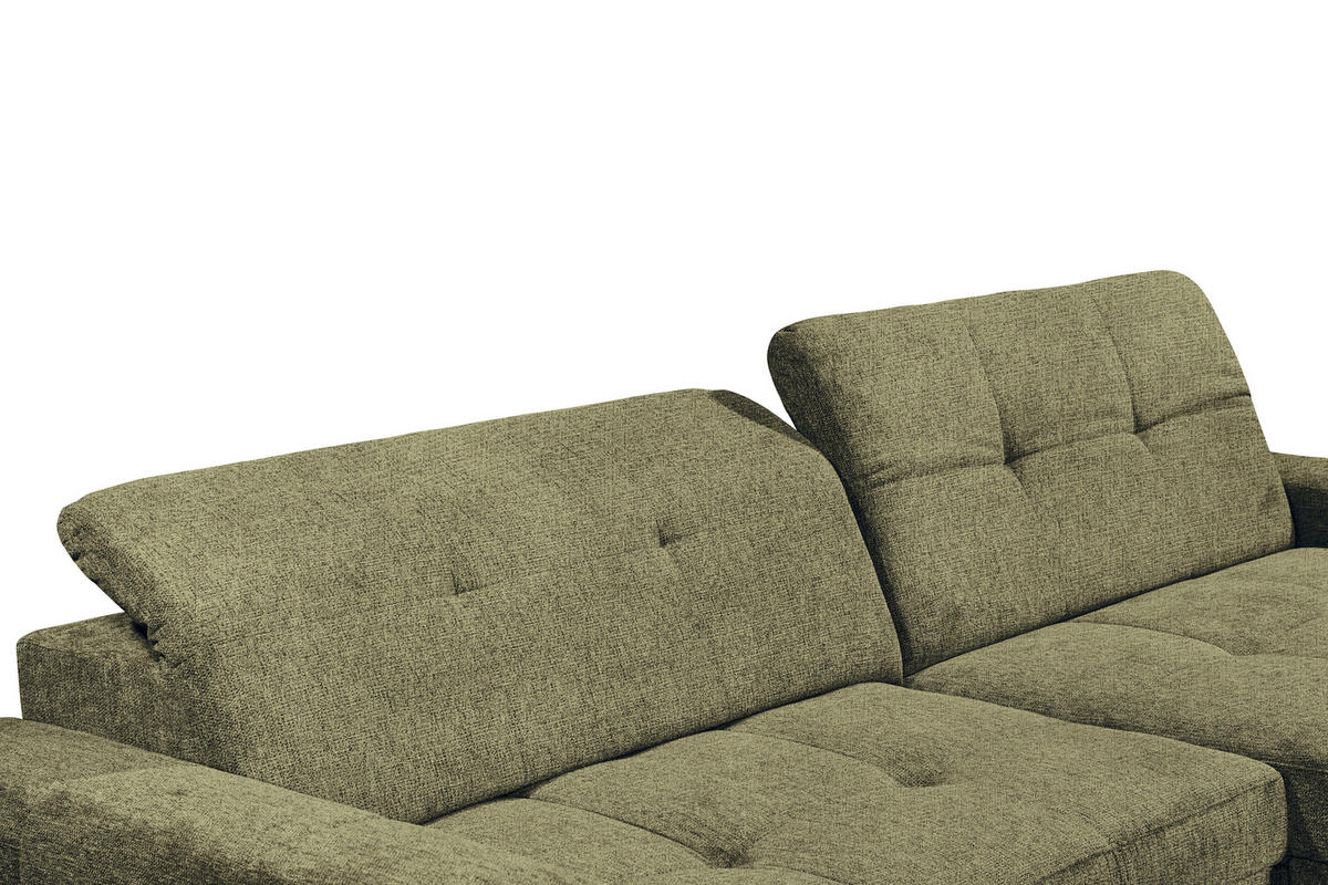 ECKSOFA SORELLA in Chenille Dunkelgrün Kopfteilverstellung, Sitztiefenverstellung  328/182 cm  - Dunkelgrün/Schwarz, Design, Kunststoff/Textil (328/182cm) - MID.YOU