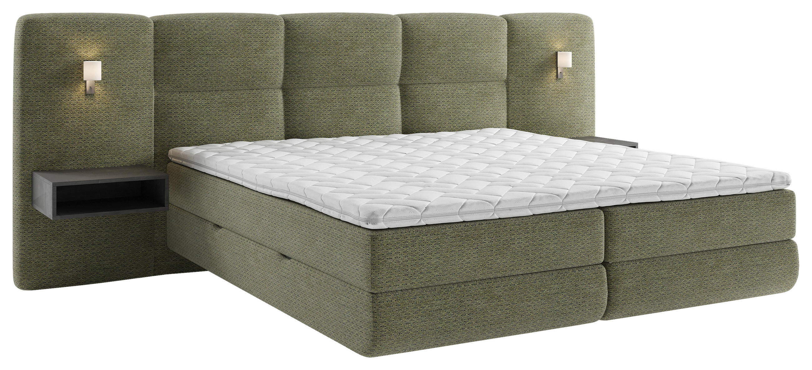 BOXSPRINGBETT 160/200 cm,  in Grün, Beleuchtung, Bettkasten, Topper, Matratzen, H3 = fest  - Schwarz/Grün, Basics, Holz/Holzwerkstoff (160/200cm) - Esposa