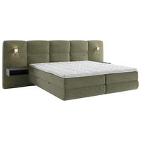 BOXSPRINGBETT 200/200 cm,  in Grün, Beleuchtung, Bettkasten, Topper, Matratzen, H3 = fest  - Schwarz/Grün, Basics, Holz/Holzwerkstoff (200/200cm) - Esposa