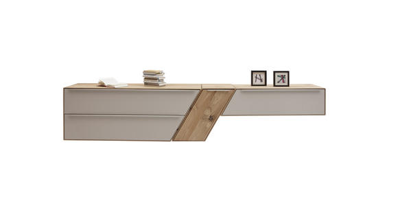HÄNGESIDEBOARD Asteiche massiv Schlammfarben, Eichefarben - Schlammfarben/Edelstahlfarben, Design, Glas/Holz (295/58,2/47,1cm) - Valnatura