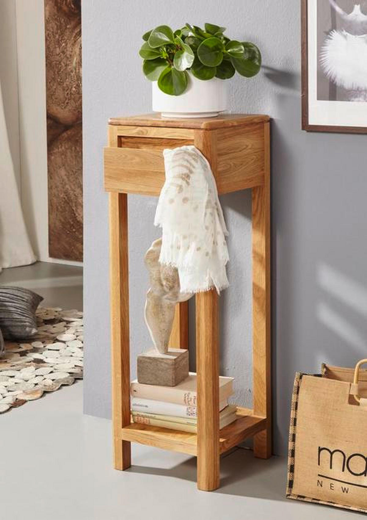 BLUMENSÄULE Holz Wildeiche vollmassiv  - Eichefarben, Design, Holz (30/30/90cm) - Livetastic