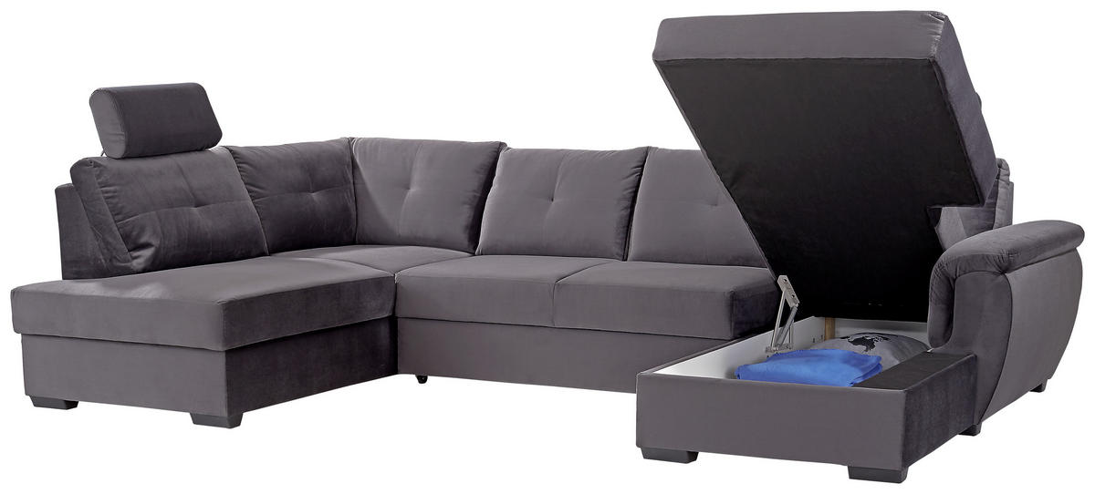 WOHNLANDSCHAFT in Velours Dunkelgrau  - Weiss/Dunkelgrau, Konventionell, Kunststoff/Textil (184/325/168cm) - Livetastic