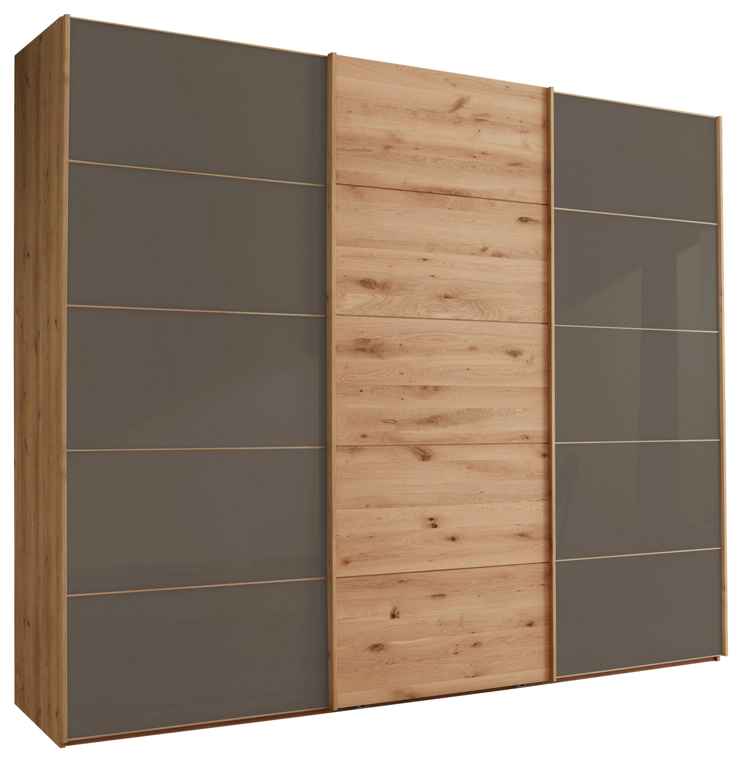 SCHWEBETÜRENSCHRANK 300/217/67 cm 3-türig Dunkelbraun, Eiche Bianco  - Eiche Bianco/Dunkelbraun, Natur, Glas/Holz (300/217/67cm) - Linea Natura