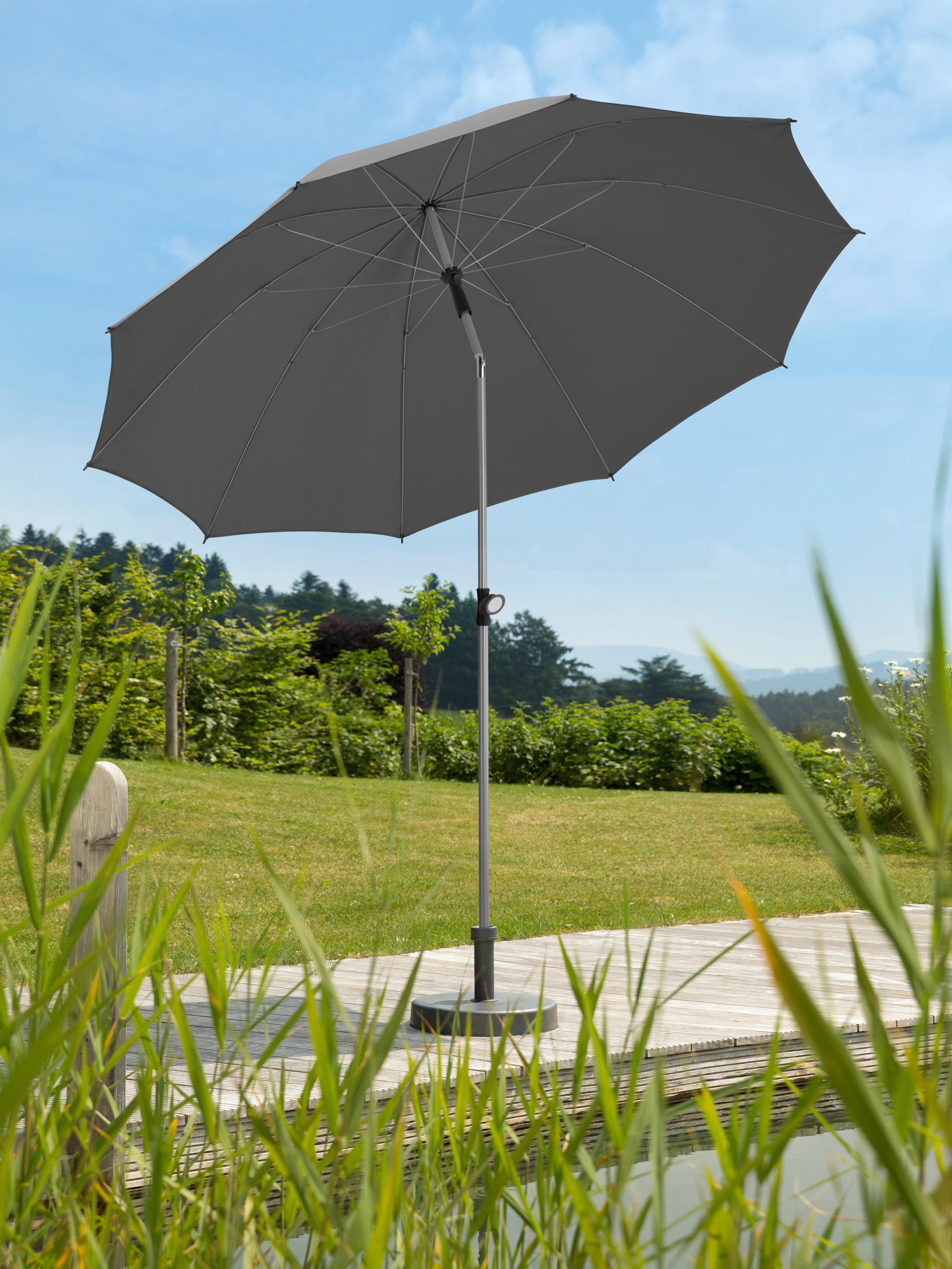 SLUNEČNÍK 220/231/220 cm - barvy stříbra/antracitová, Basics, kov/textil (220/231/220cm)