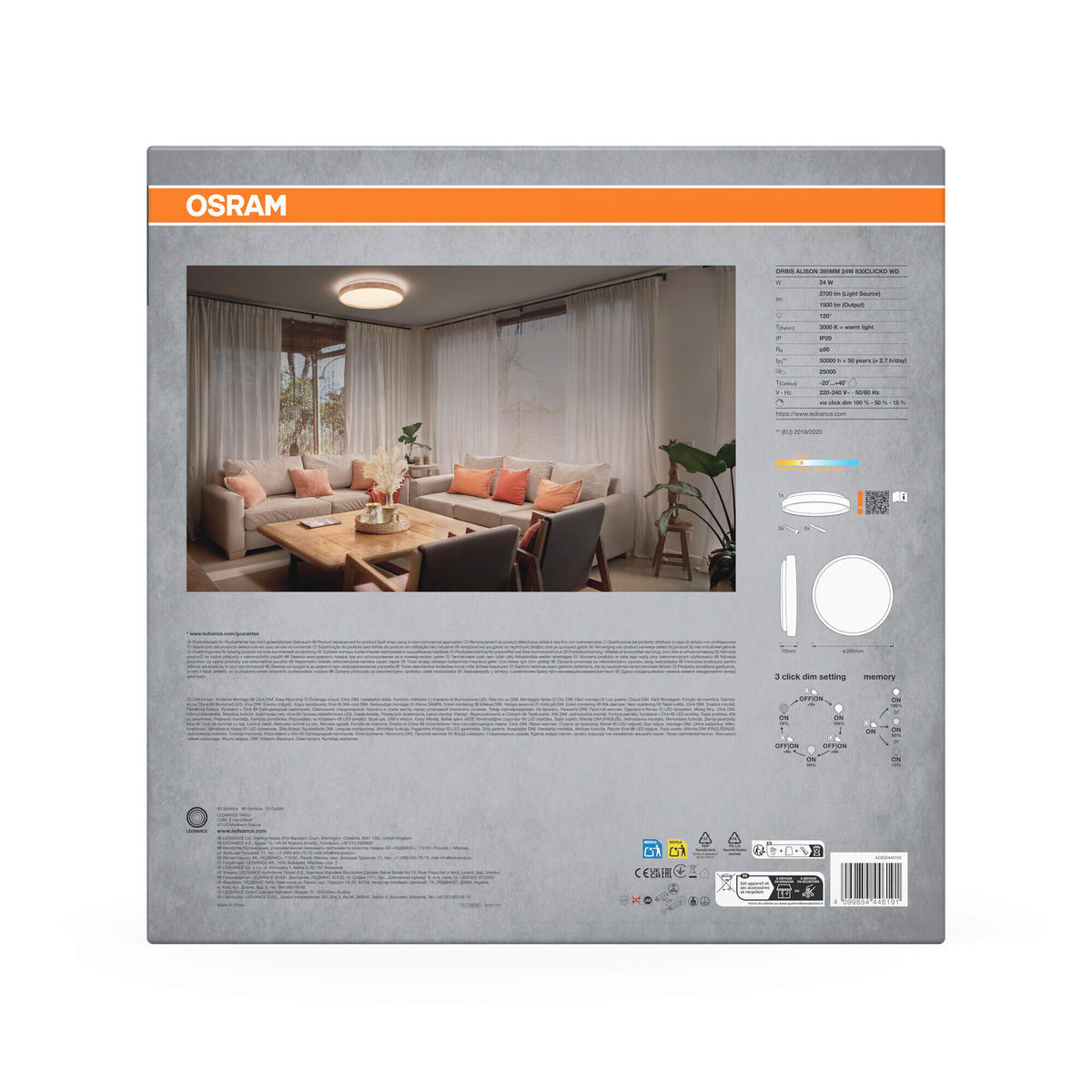 LED-DECKENLEUCHTE 39.5/7 cm   - Basics, Kunststoff/Metall (39.5/7cm) - Osram