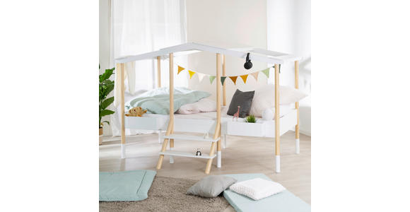 HAUSBETT 90/200 cm,  in Weiß, Kieferfarben, Leiter, Lattenrost  - Weiß/Kieferfarben, Basics, Holz (90/200cm) - Xora