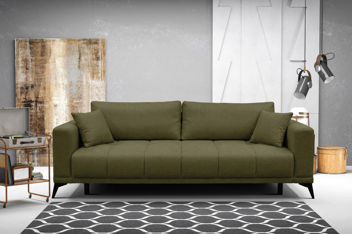 SCHLAFSOFA GRANDE Chenille Grün  inkl. Zierkissen, Rückenkissen, Bettkasten  - Schwarz/Grün, Design, Textil/Metall (238/83/98cm) - MID.YOU
