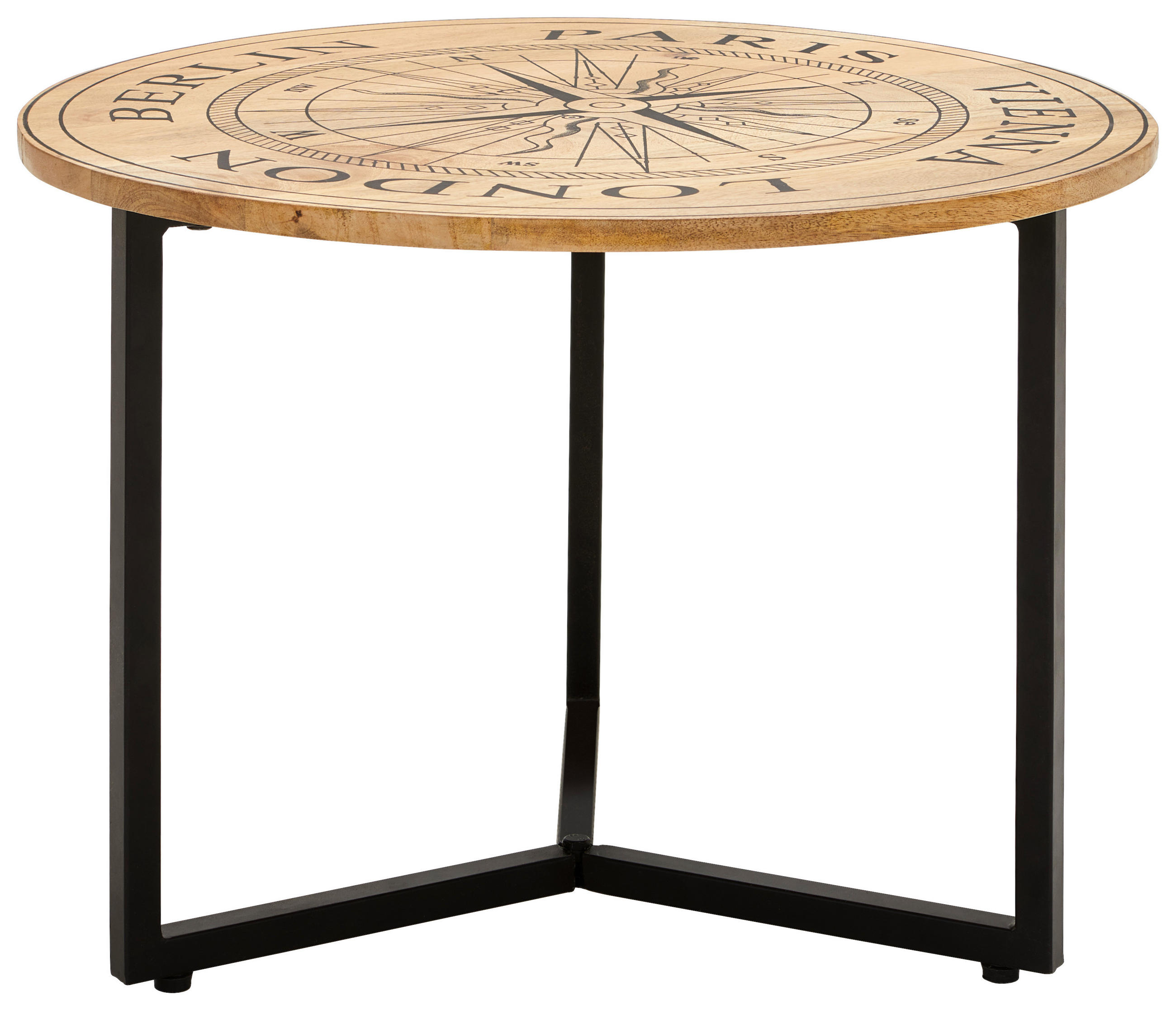 COUCHTISCH Mangoholz massiv rund Naturfarben, Schwarz  - Schwarz/Naturfarben, Natur, Holz/Metall (60/40/60cm) - Livetastic