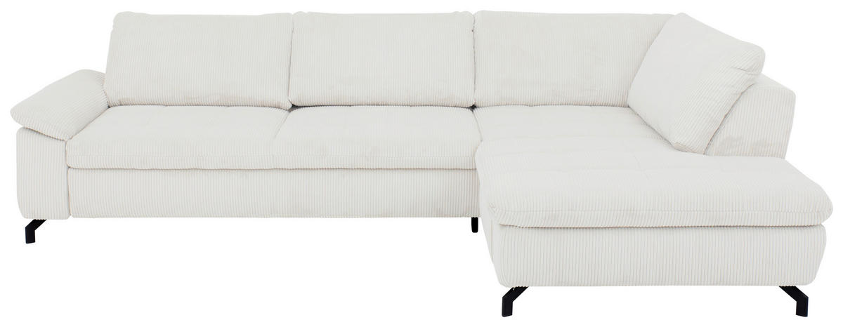 ECKSOFA in Cord, Velours Creme, Naturfarben  - Creme/Schwarz, Design, Textil/Metall (291/197cm) - Beldomo Style