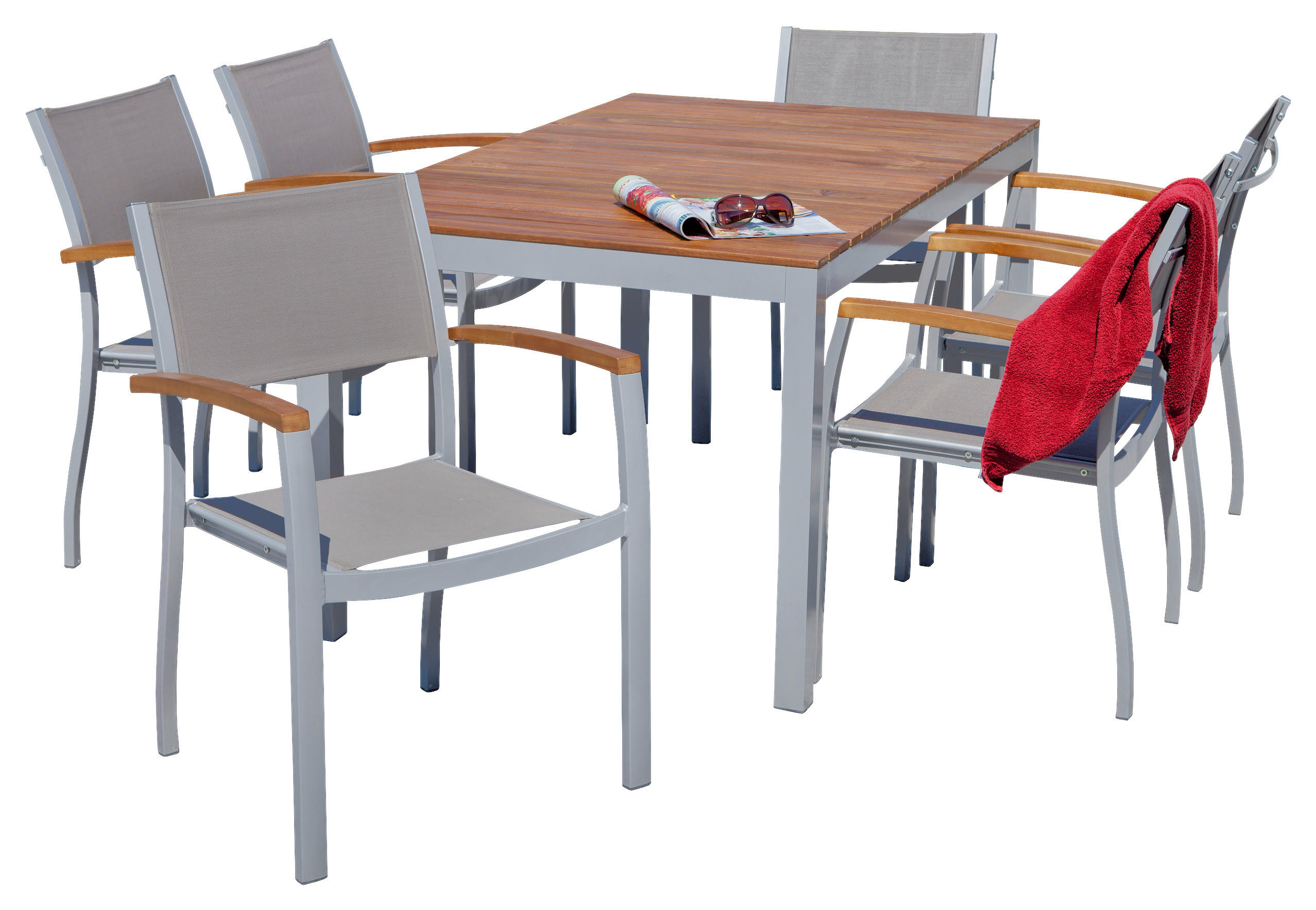 Gardenson GARTENTISCHGRUPPE Grau, Akazie 150cm × 90cm × 74cm