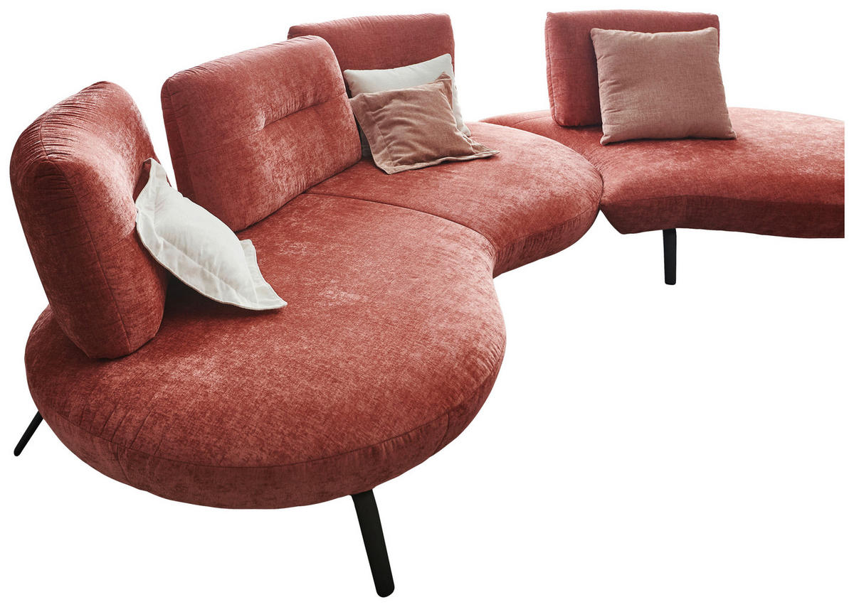 BIGSOFA Flachgewebe Rot  - Rot/Schwarz, Design, Textil/Metall (456/93/138cm) - Moderano