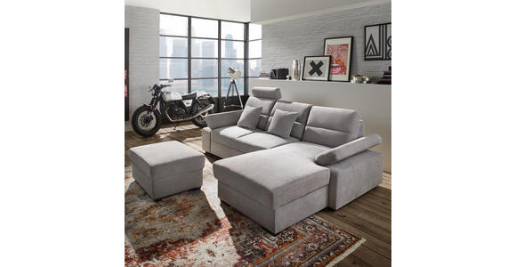WOHNLANDSCHAFT inkl.Funktionen Hellgrau Webstoff - Dunkelbraun/Hellgrau, Design, Kunststoff/Textil (258/166cm) - Cantus
