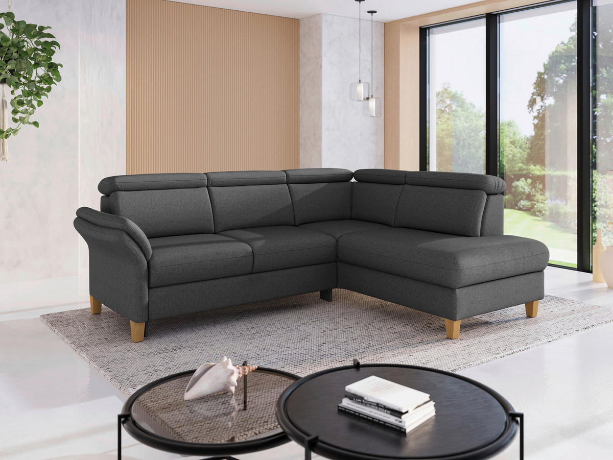 ECKSOFA Flachgewebe Dunkelgrau  - Eichefarben/Dunkelgrau, Konventionell, Holz/Textil (247/193cm) - Sit & More
