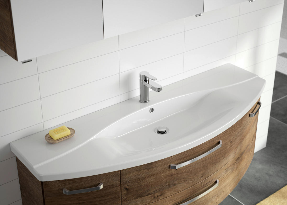 BADEZIMMER 3-teilig  in 144 cm  - Eiche dunkel/Chromfarben, MODERN, Glas/Keramik (144cm) - Sadena