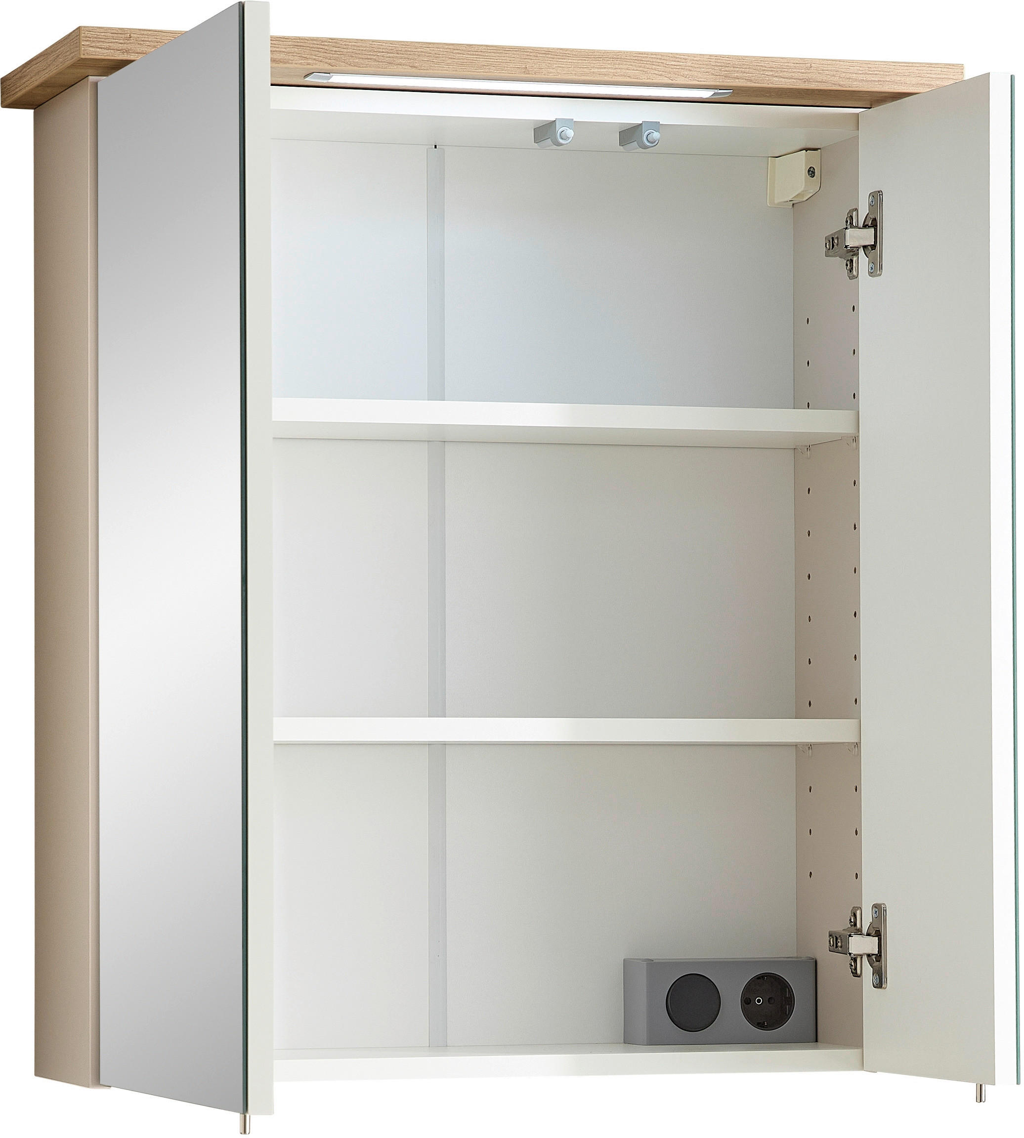 Thumbnail - Xora Spiegelschrank Quickset 966, Eiche, Kaschmir, Metall, 2 Fächer, 60x72x20 cm, Made in Germany, Badezimmer, Badezimme...