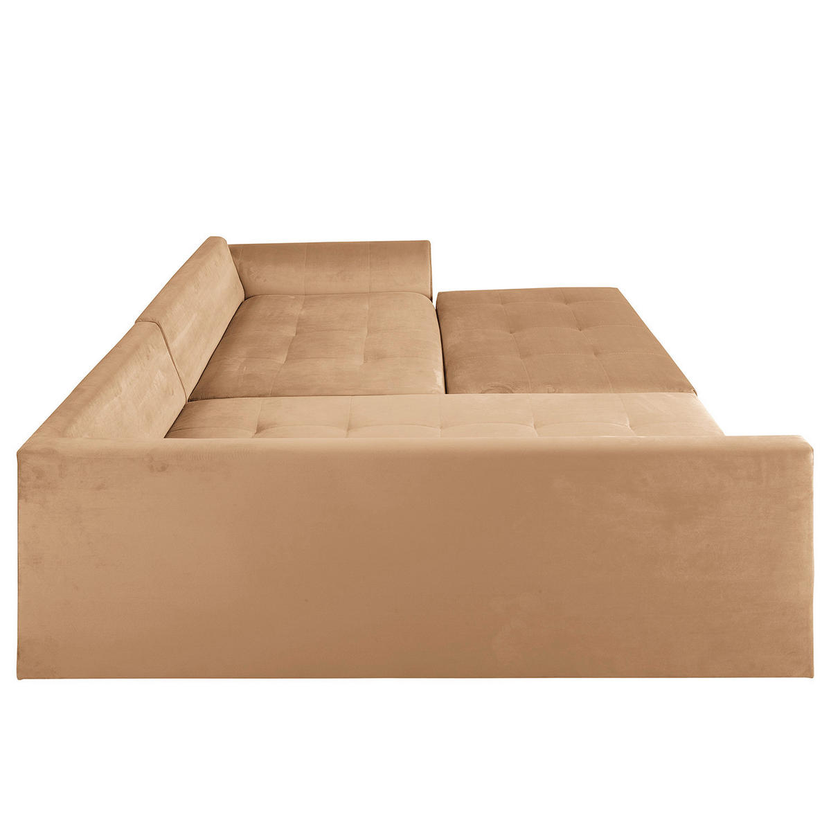 ECKSOFA inkl. Hocker Ariella in Samt Hellbraun  161/231 cm  - Hellbraun/Naturfarben, Design, Holz/Textil (161/231cm) - Livetastic