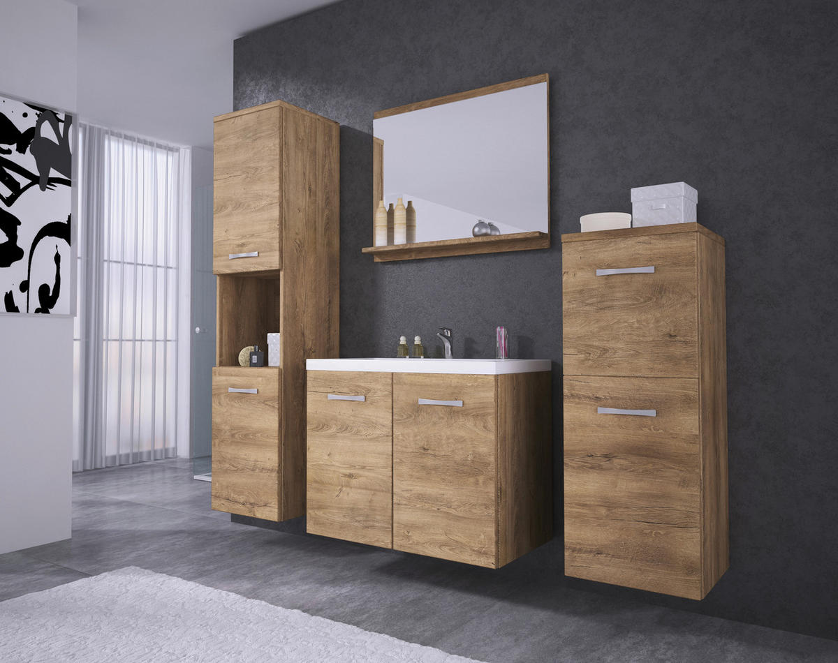 BADEZIMMER 5-teilig  in 120 cm  - Eichefarben/Weiß, LIFESTYLE, Keramik/Holzwerkstoff (120cm) - P & B