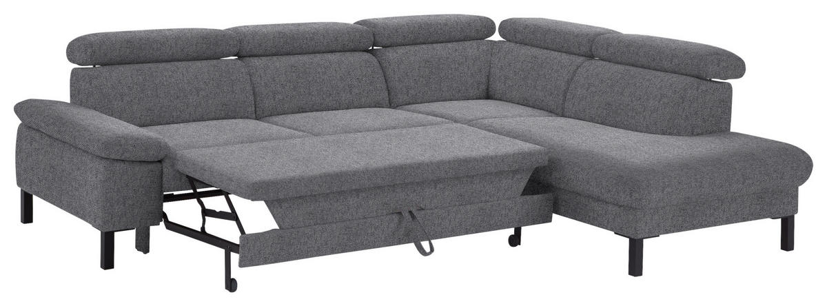 ECKSOFA in Flachgewebe Grau  - Schwarz/Grau, Design, Holzwerkstoff/Textil (272/217cm) - Pure Home Comfort