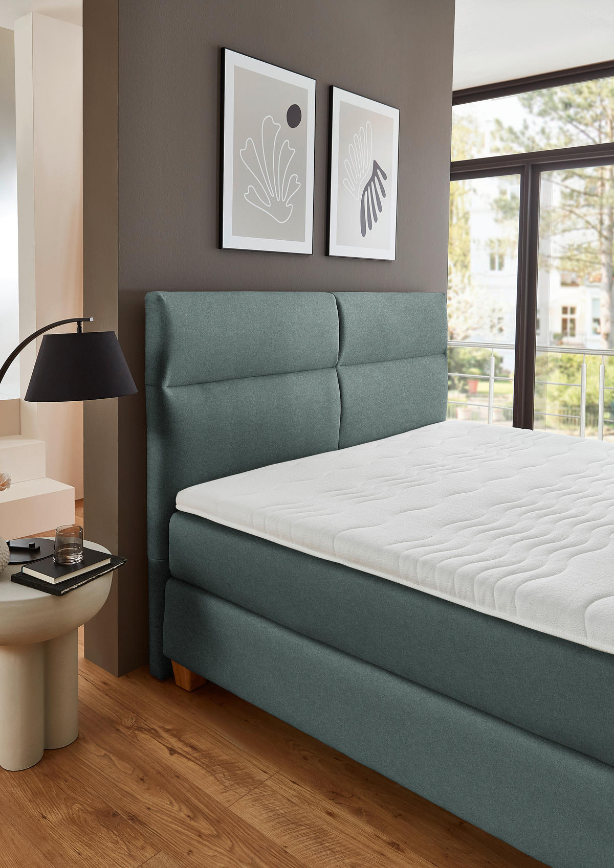 BOXSPRINGBETT 180/200 cm  in Salbeigrün  - Salbeigrün/Naturfarben, MODERN, Holz/Textil (180/200cm) - Beldomo - Sleep