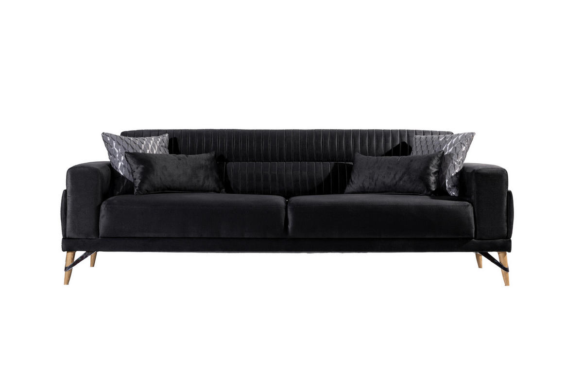 3-SITZER-SOFA Samt Schwarz  - Beige/Silberfarben, Design, Kunststoff/Textil (233/77/87cm) - Livetastic