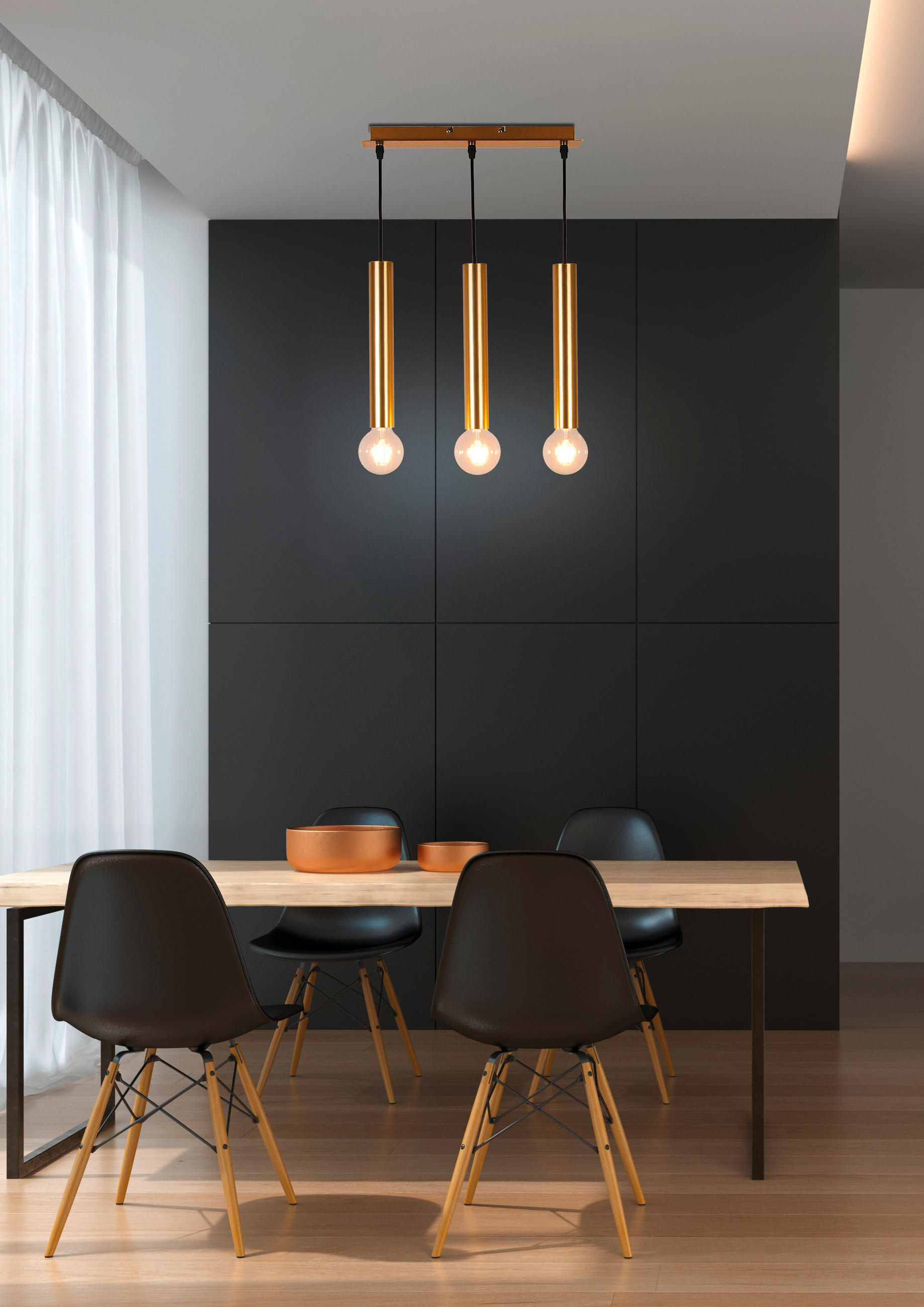 PENDELLEUCHTE Dallas 38/7/128.4 cm   - Goldfarben/Schwarz, Design, Metall (38/7/128.4cm)