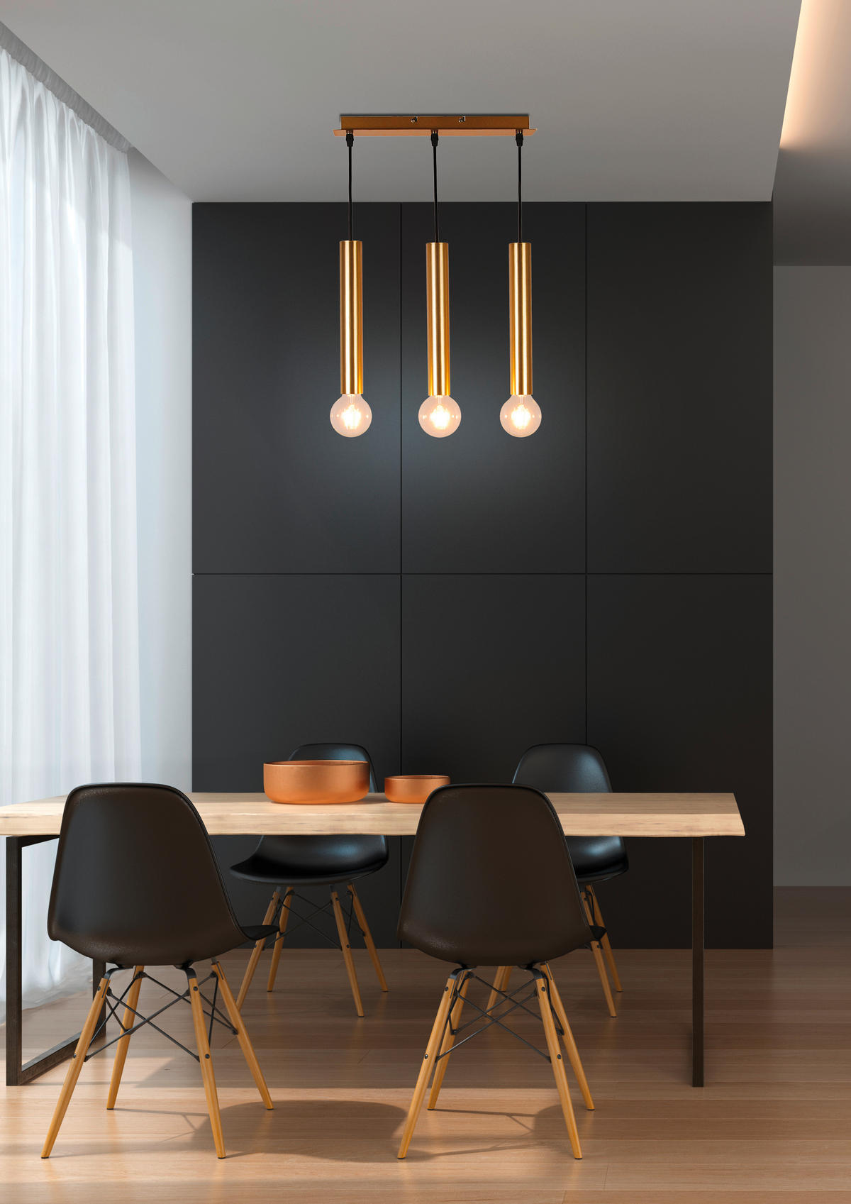 PENDELLEUCHTE Dallas 38/7/128.4 cm   - Goldfarben/Schwarz, Design, Metall (38/7/128.4cm)