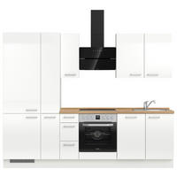 KÜCHENBLOCK 270 cm   in Eichefarben, Weiß Hochglanz  - Edelstahlfarben/Eichefarben, MODERN, Holzwerkstoff/Metall (270cm) - Nobilia