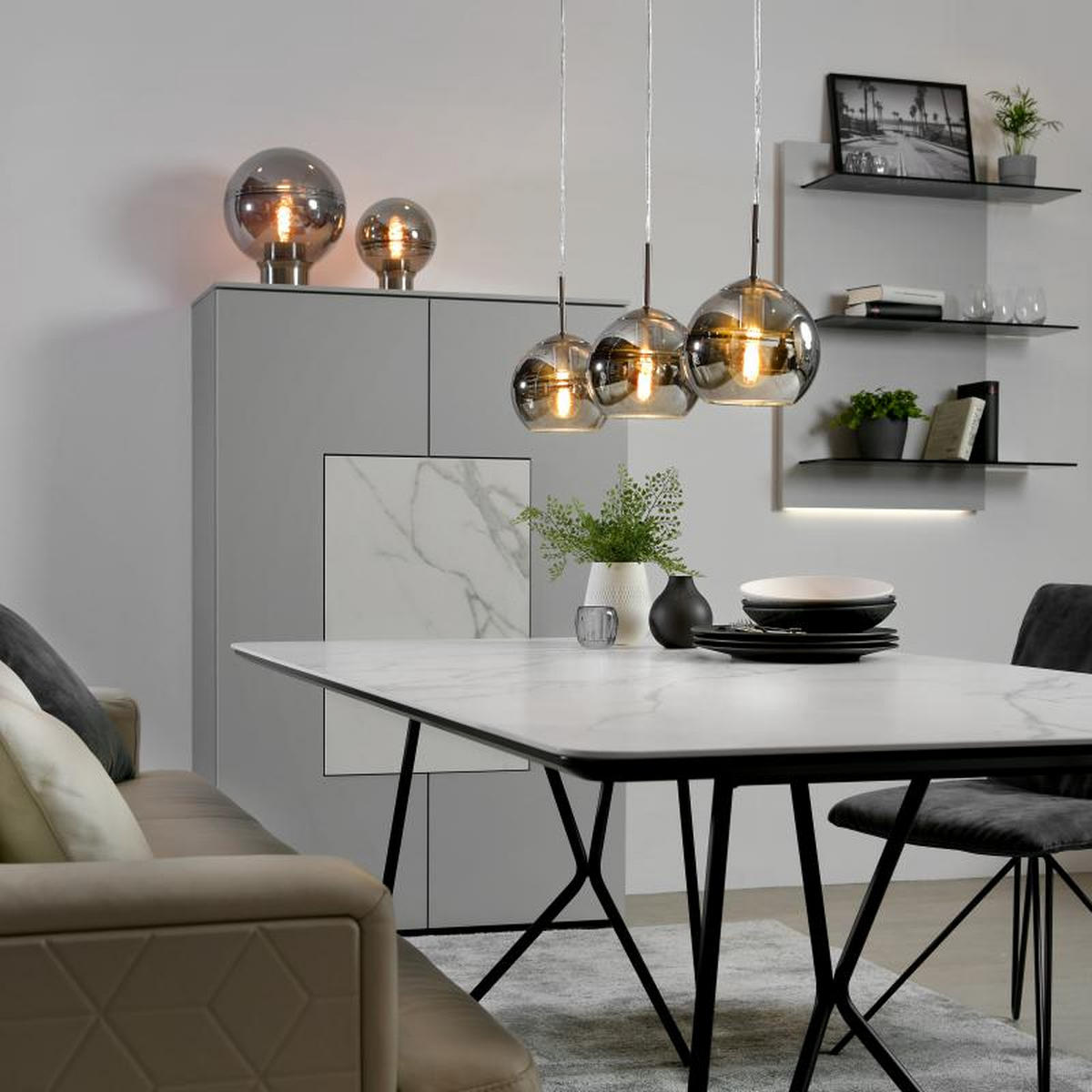 HÄNGELEUCHTE 75/16/150 cm   - Silberfarben/Schwarz, Design, Glas/Metall (75/16/150cm) - Villeroy & Boch