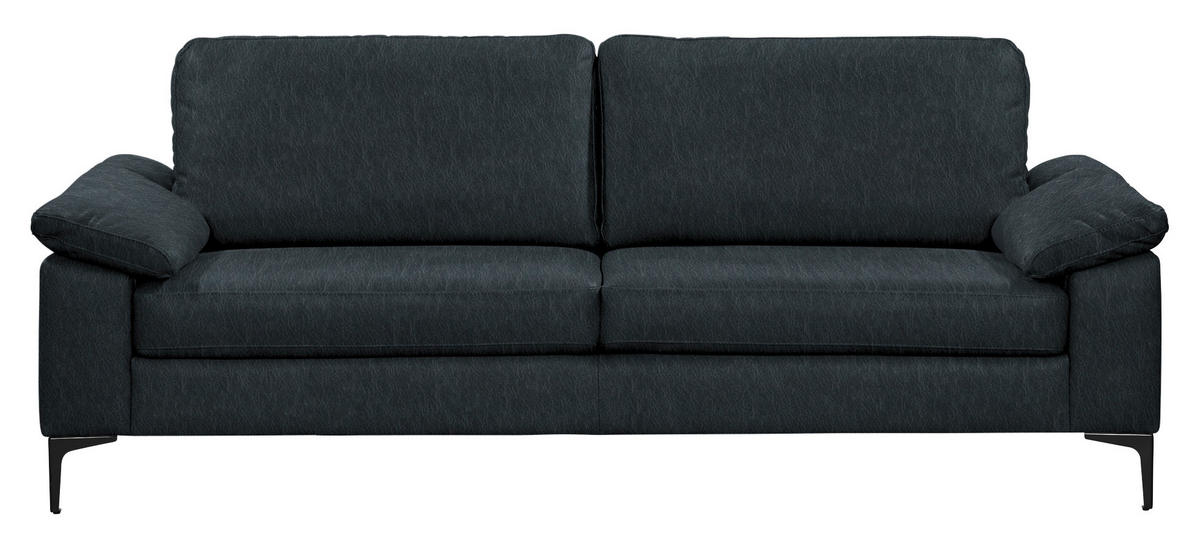 3-SITZER-SOFA  in Echtleder Dunkelblau   - Schwarz/Dunkelblau, Design, Leder/Metall (224/86/97cm) - Schöner Wohnen