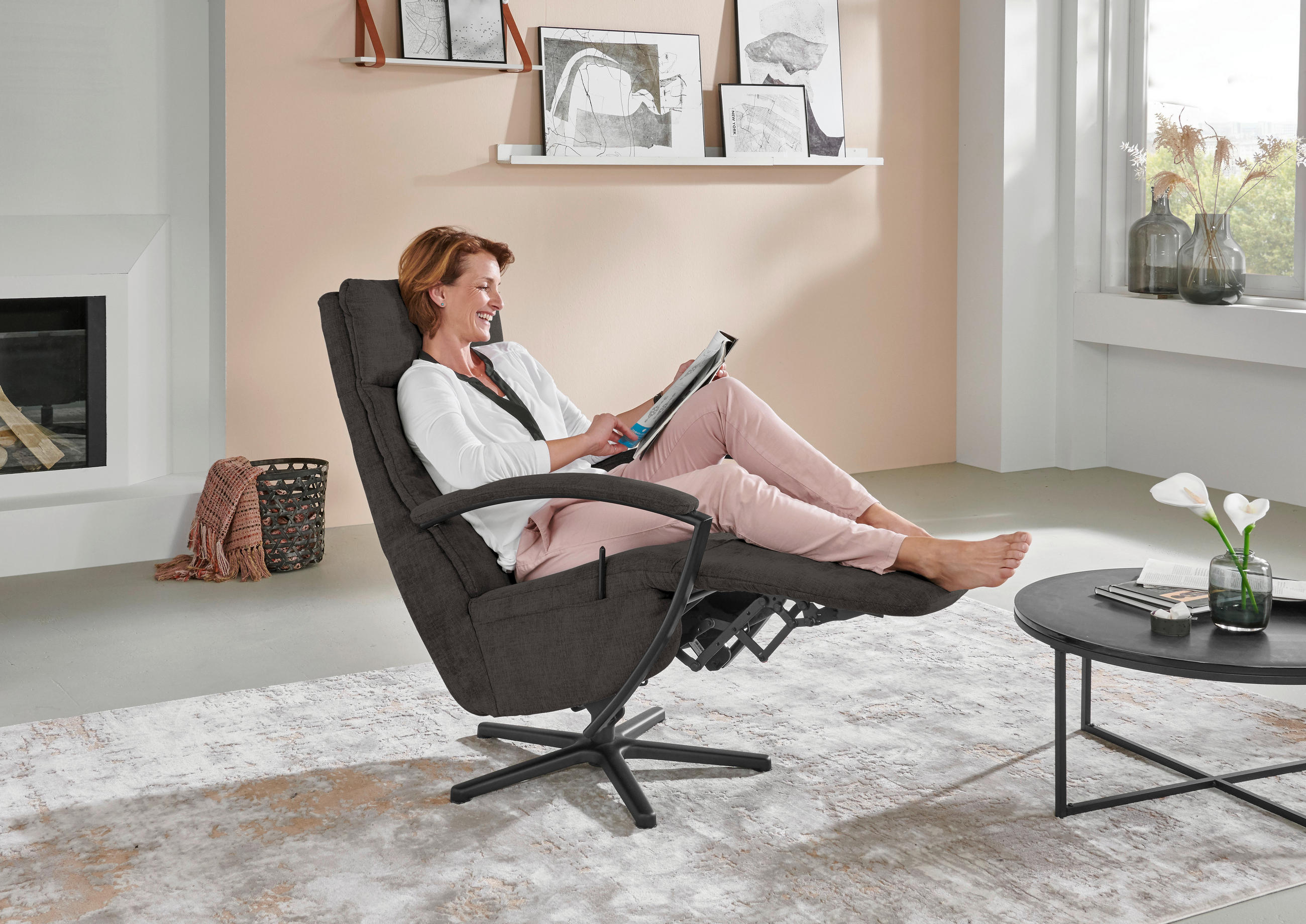 RELAXSESSEL in Textil Dunkelbraun  - Dunkelbraun/Schwarz, Design, Textil/Metall (76/110/83cm) - Beldomo Speed