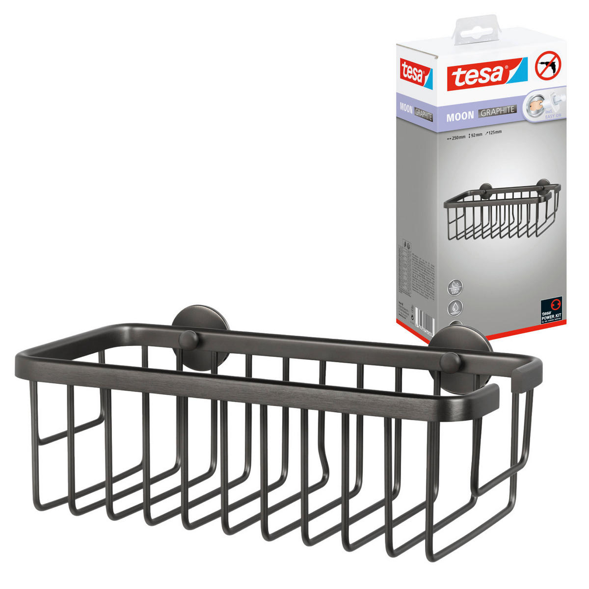 DUSCHKORB - Graphitfarben, Basics, Metall (25/8/12,5cm) - Tesa